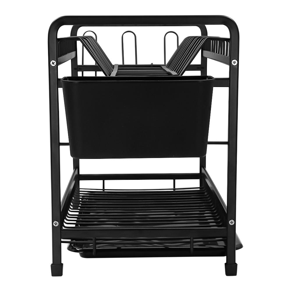 Escurridor 2 niveles de aluminio con porta cubiertos y charola negro A1443 Home Addict