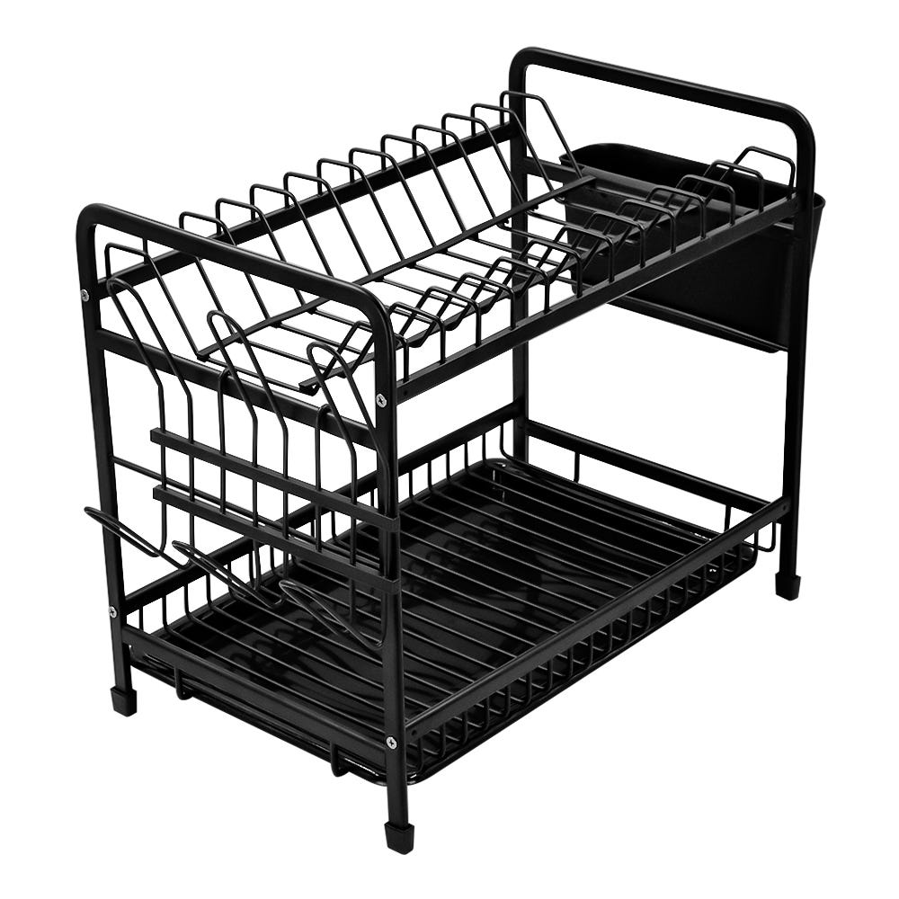 Escurridor 2 niveles de aluminio con porta cubiertos y charola negro A1443 Home Addict