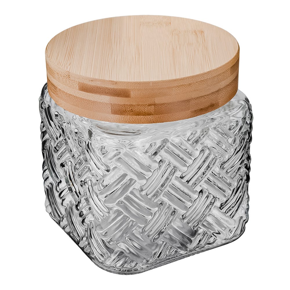 Frasco de vidrio con tapa de madera 1.1 L S02-0594-12-AE-1 Home Sweet Home