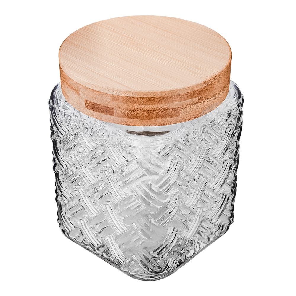 Frasco de vidrio con tapa de madera 1.4 L S02-0594-16-AE-1 Home Sweet Home