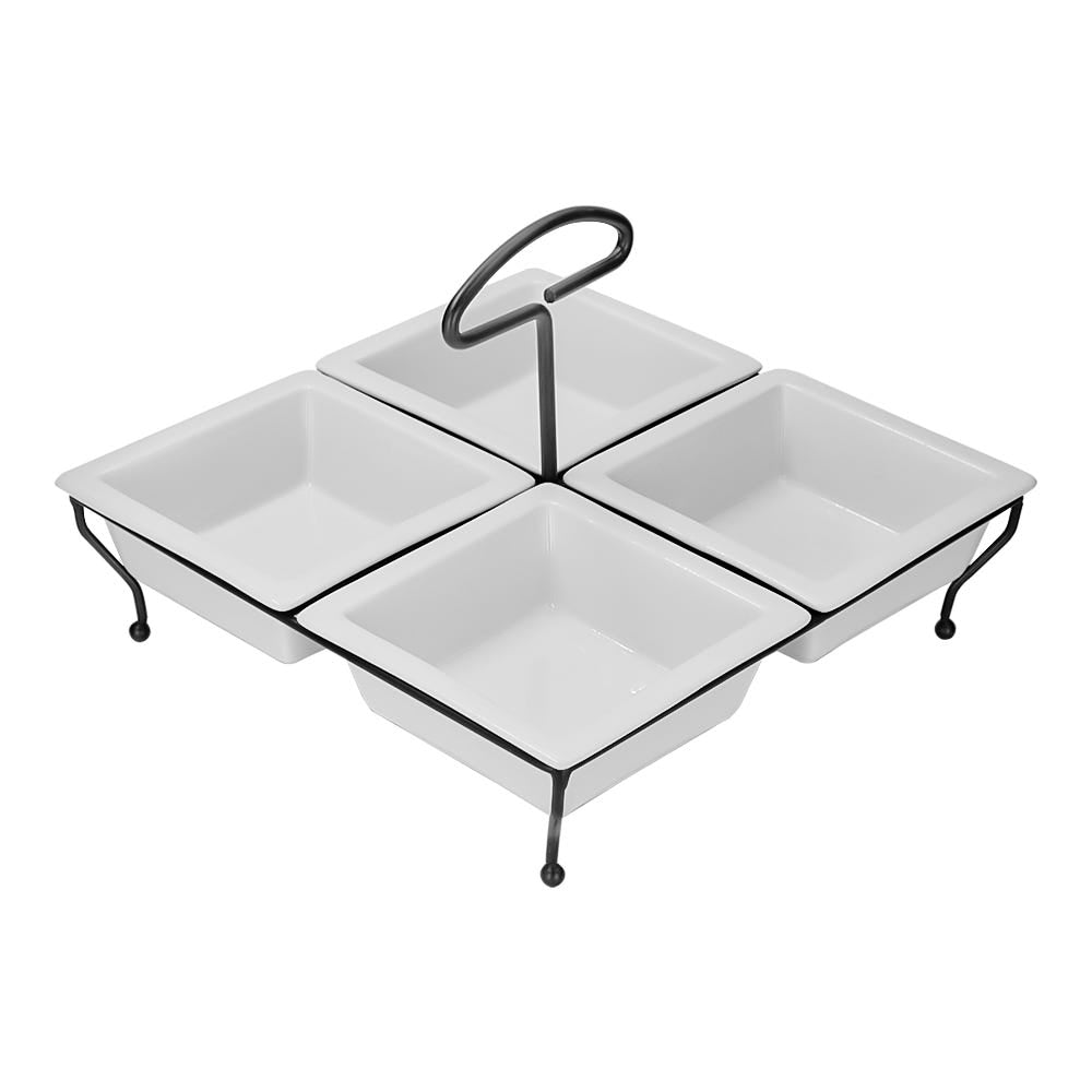 Juego de 4 botaneros de cerámica con base metálica Y13 Home Sweet Home