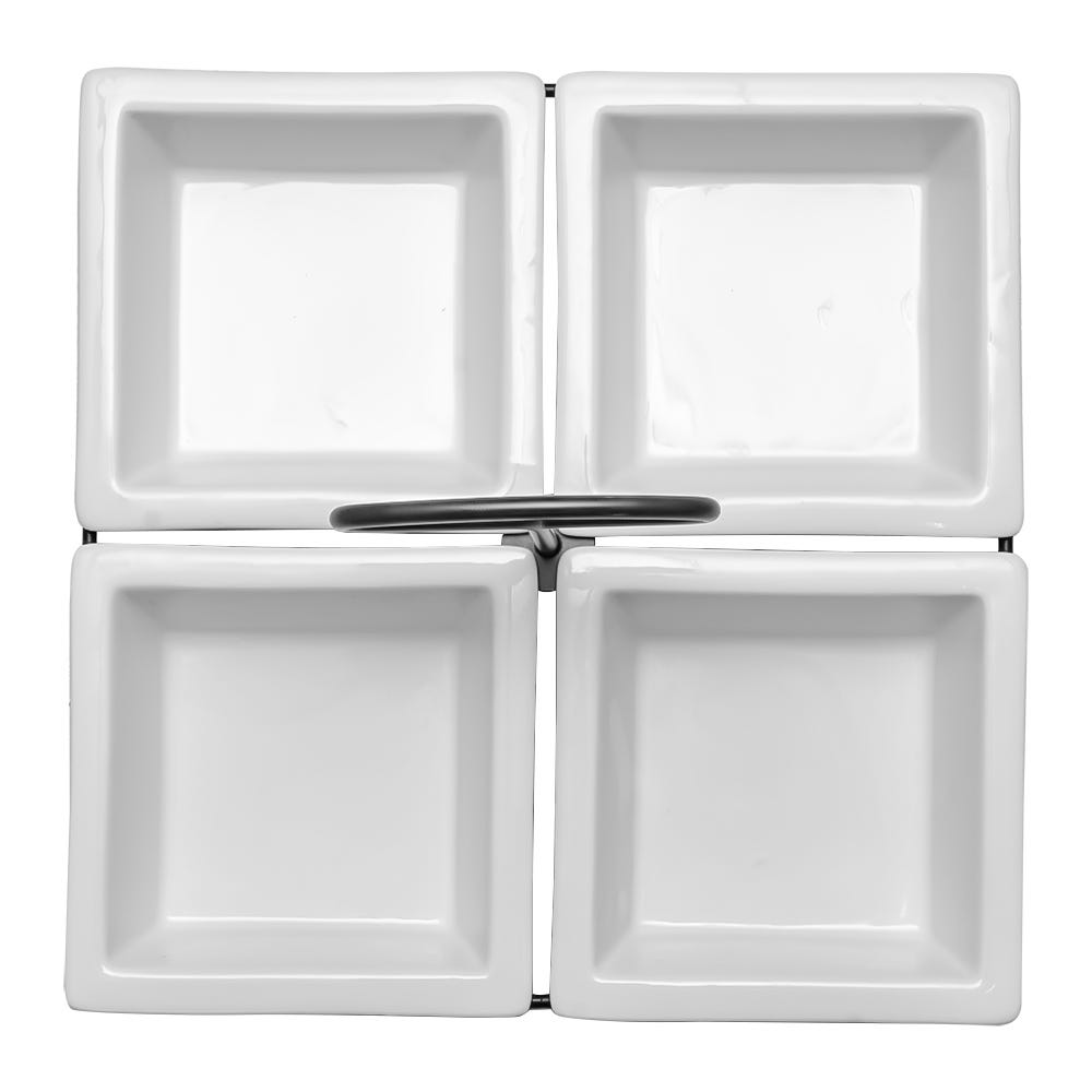 Juego de 4 botaneros de cerámica con base metálica Y13 Home Sweet Home