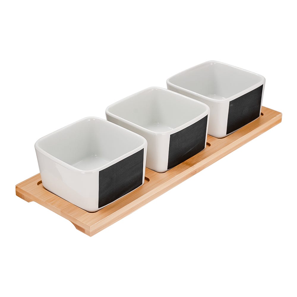 Juego de 3 tazones de cerámica con base de bambú Y2871 Home Sweet Home