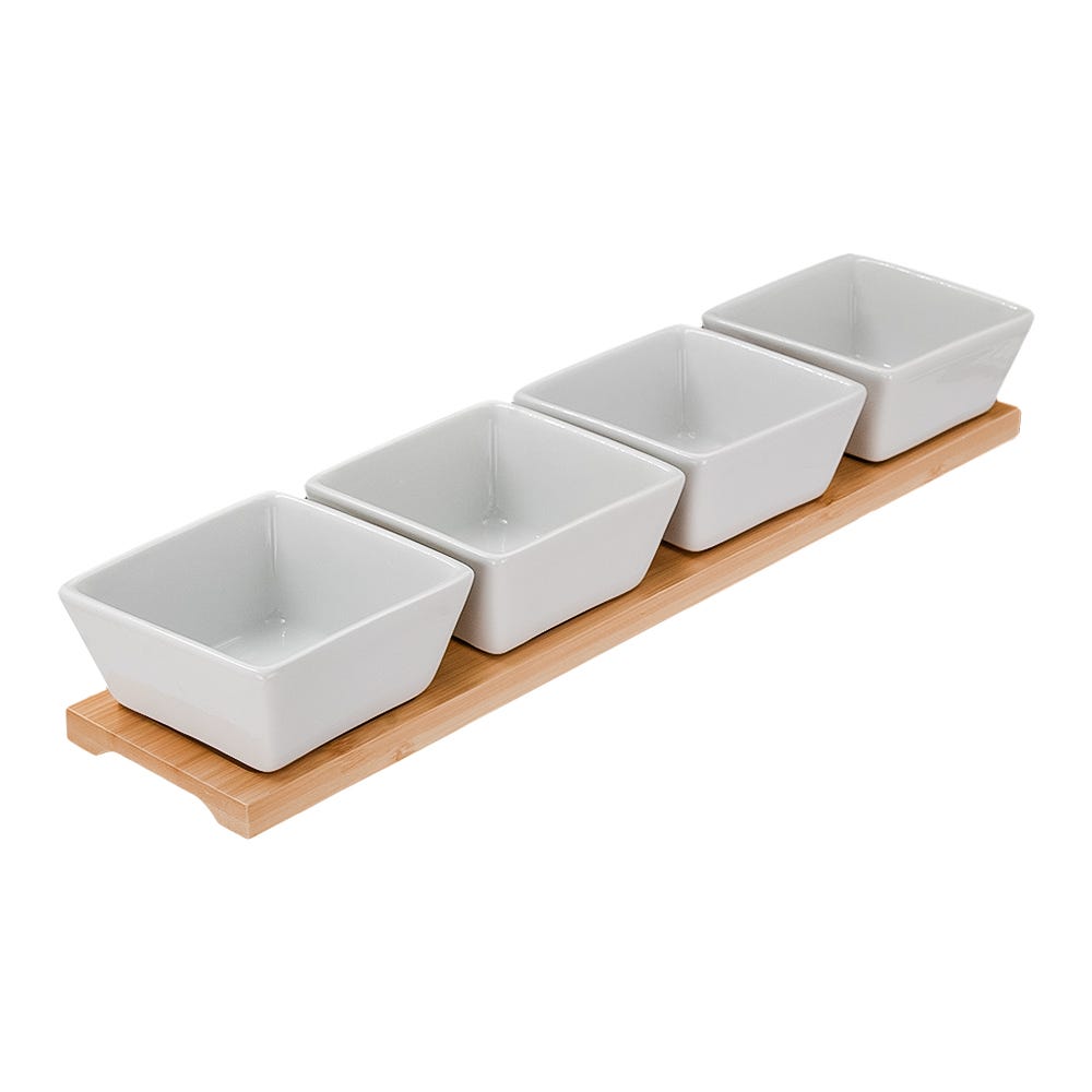 Juego de 4 tazones de cerámica con base de bambú YM212 Home Sweet Home