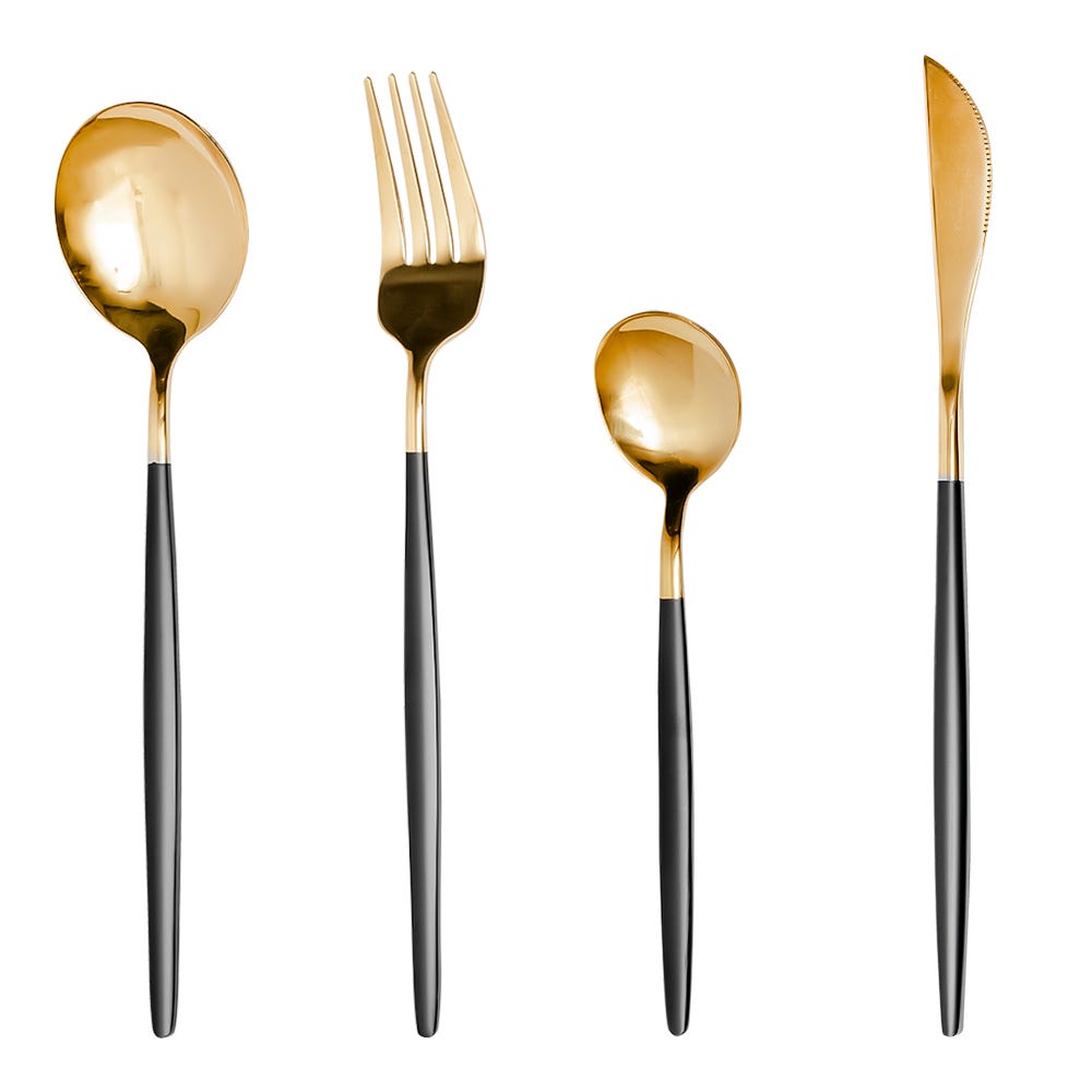 Juego de 16 cubiertos de acero inoxidable dorado con negro AYS1225 Acenox