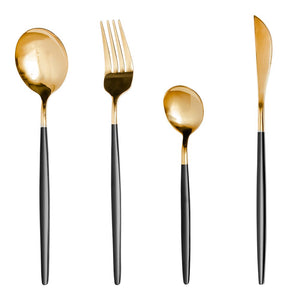 Juego de 16 cubiertos de acero inoxidable dorado con negro AYS1225 Acenox