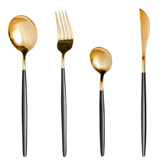 Juego de 16 cubiertos de acero inoxidable dorado con negro AYS1225 Acenox