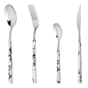 Juego de 16 cubiertos de acero inoxidable mármol blanco ATL24 Acenox