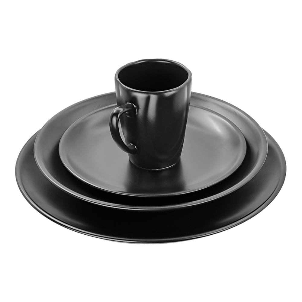 Vajilla de cerámica de 16 piezas Negro Matte Alleanza