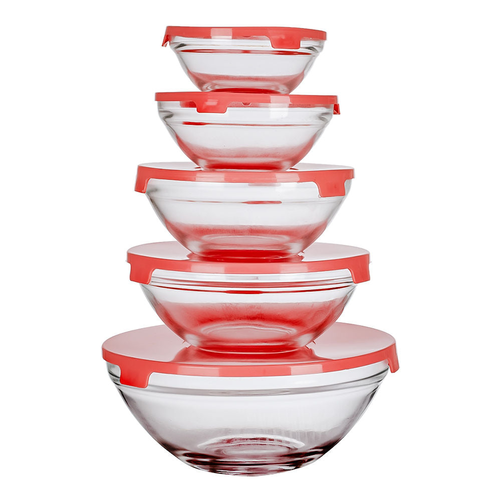 Juego de 5 tazones de vidrio con tapa varios colores FRG756 Home Sweet Home