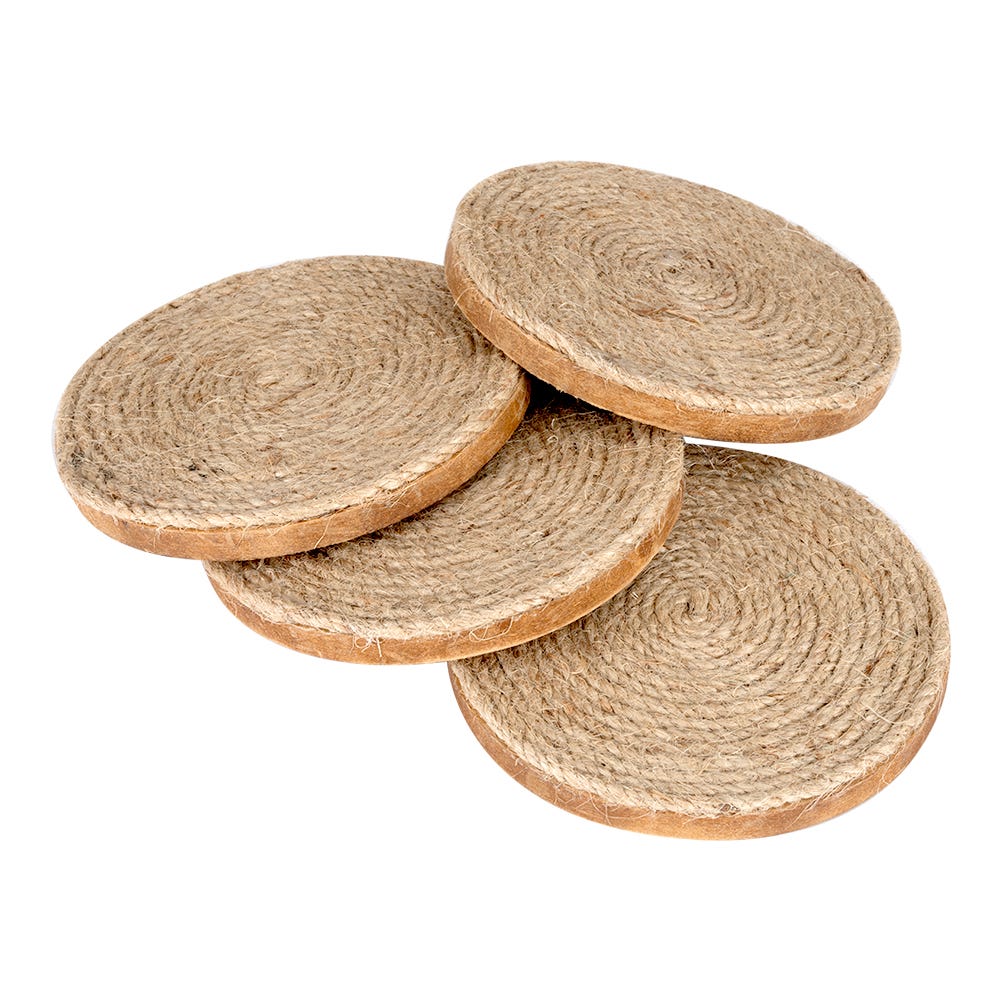 Juego de 4 portavasos de madera y yute UNIALS15 Home Sweet Home