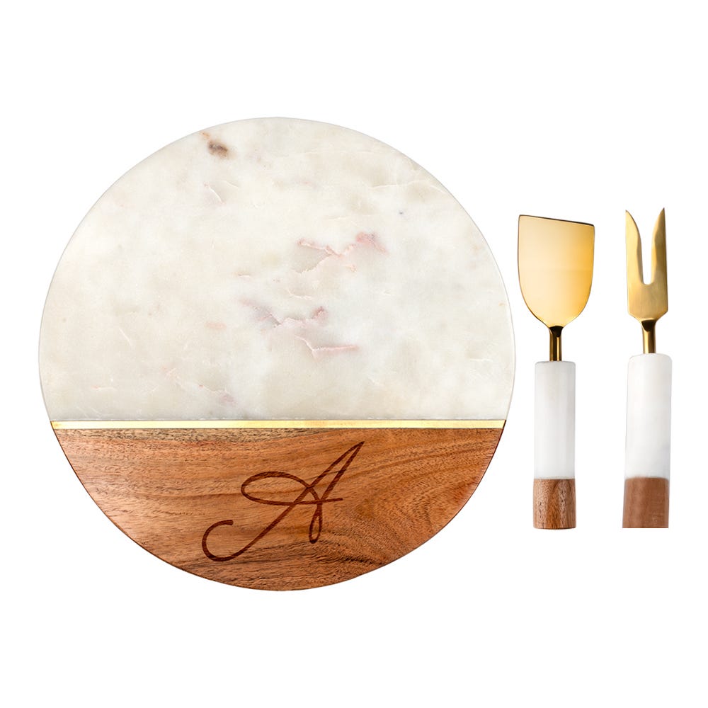 Juego de tabla de mármol con madera y 2 utensilios para servir AD24-3006B Home Sweet Home