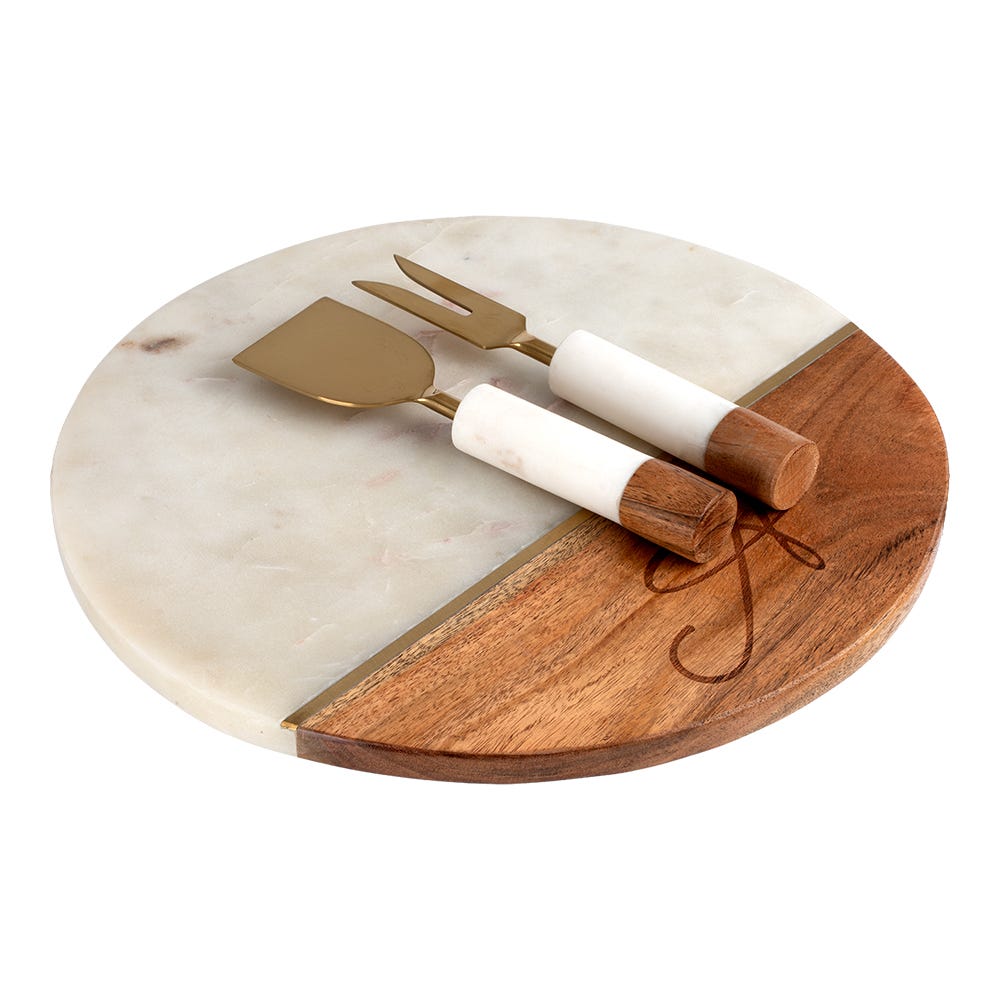 Juego de tabla de mármol con madera y 2 utensilios para servir AD24-3006B Home Sweet Home