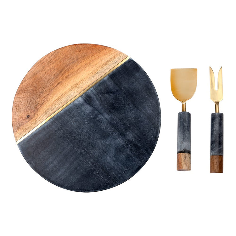 Juego de tabla de mármol con madera y 2 utensilios para servir AD24-3001B Home Sweet Home