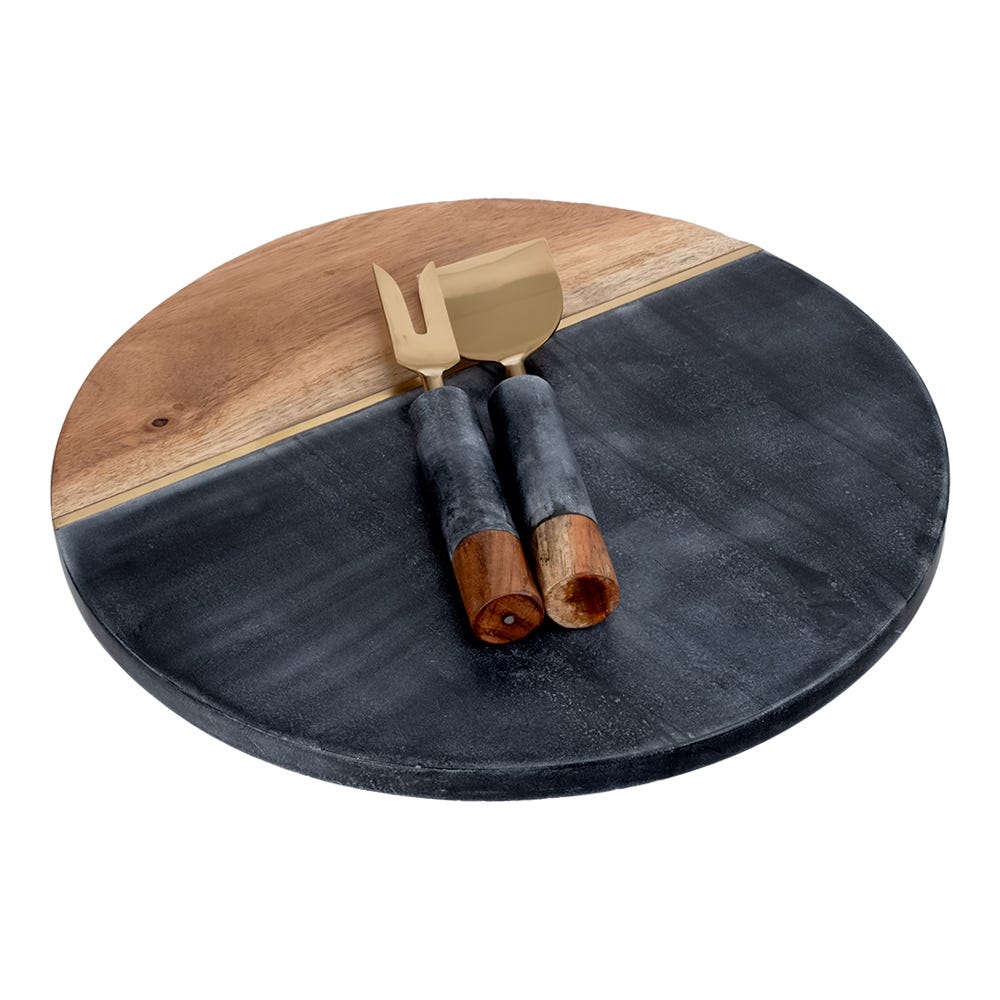 Juego de tabla de mármol con madera y 2 utensilios para servir AD24-3001B Home Sweet Home