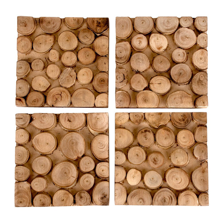 Juego de 4 portavasos de madera UNIALS19 Home Sweet Home