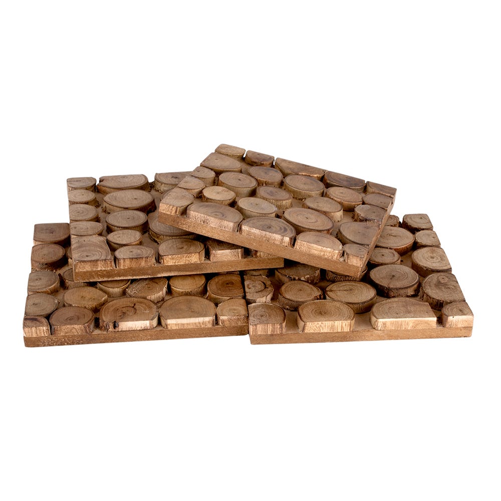 Juego de 4 portavasos de madera UNIALS19 Home Sweet Home