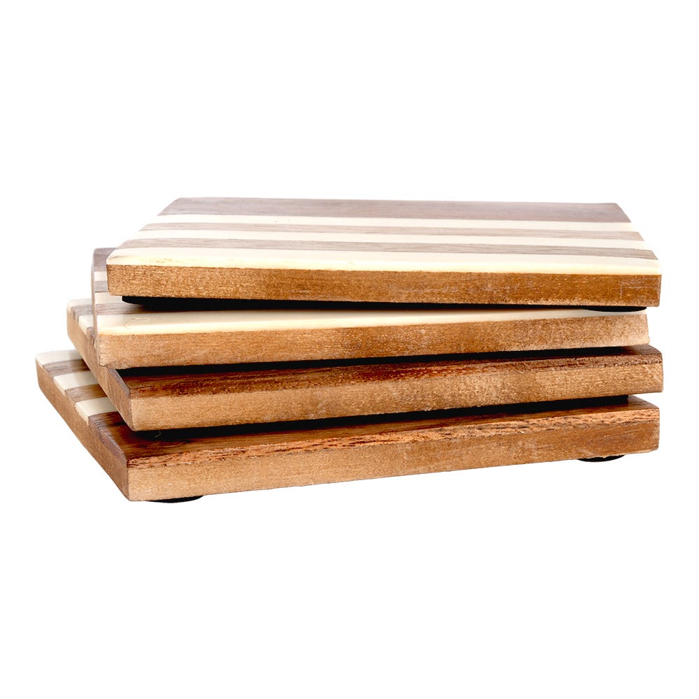 Juego de 4 portavasos de madera y resina UNIALS21 Home Sweet Home