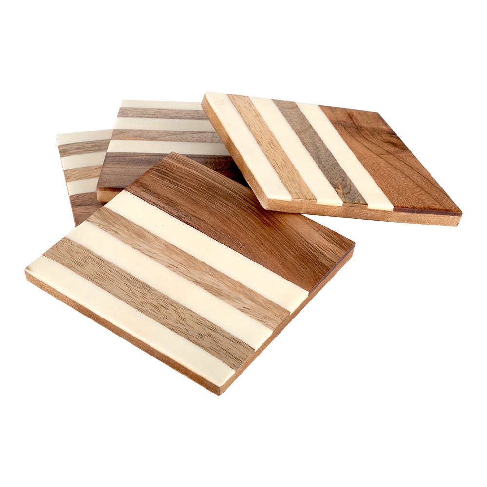 Juego de 4 portavasos de madera y resina UNIALS21 Home Sweet Home