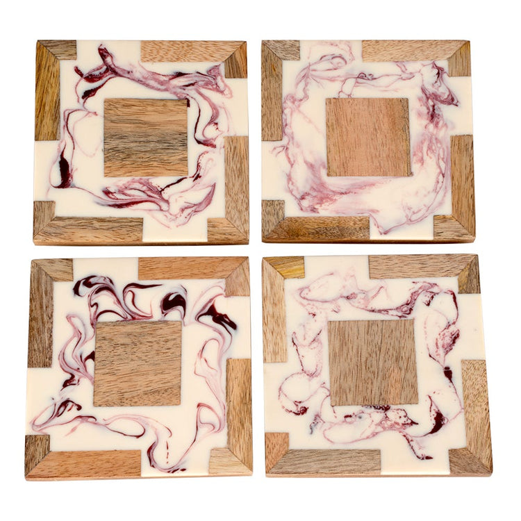 Juego de 4 portavasos de madera y resina UNIALS23 Home Sweet Home