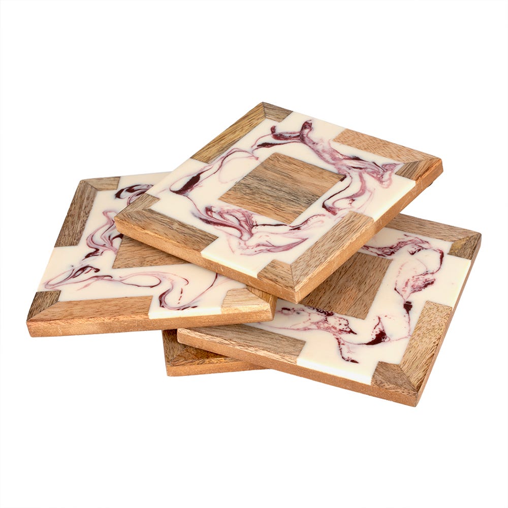 Juego de 4 portavasos de madera y resina UNIALS23 Home Sweet Home