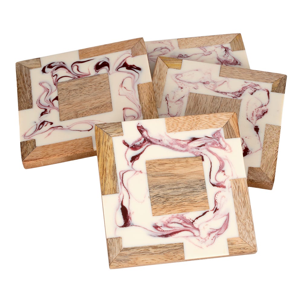 Juego de 4 portavasos de madera y resina UNIALS23 Home Sweet Home