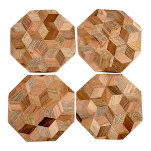 Juego de 4 portavasos de madera UNIALS25 Home Sweet Home