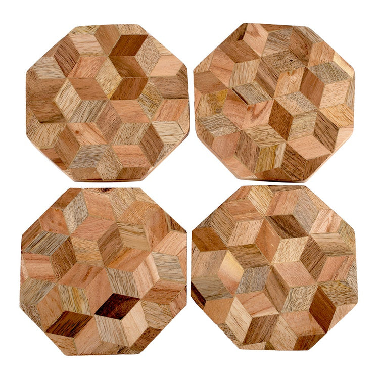 Juego de 4 portavasos de madera UNIALS25 Home Sweet Home