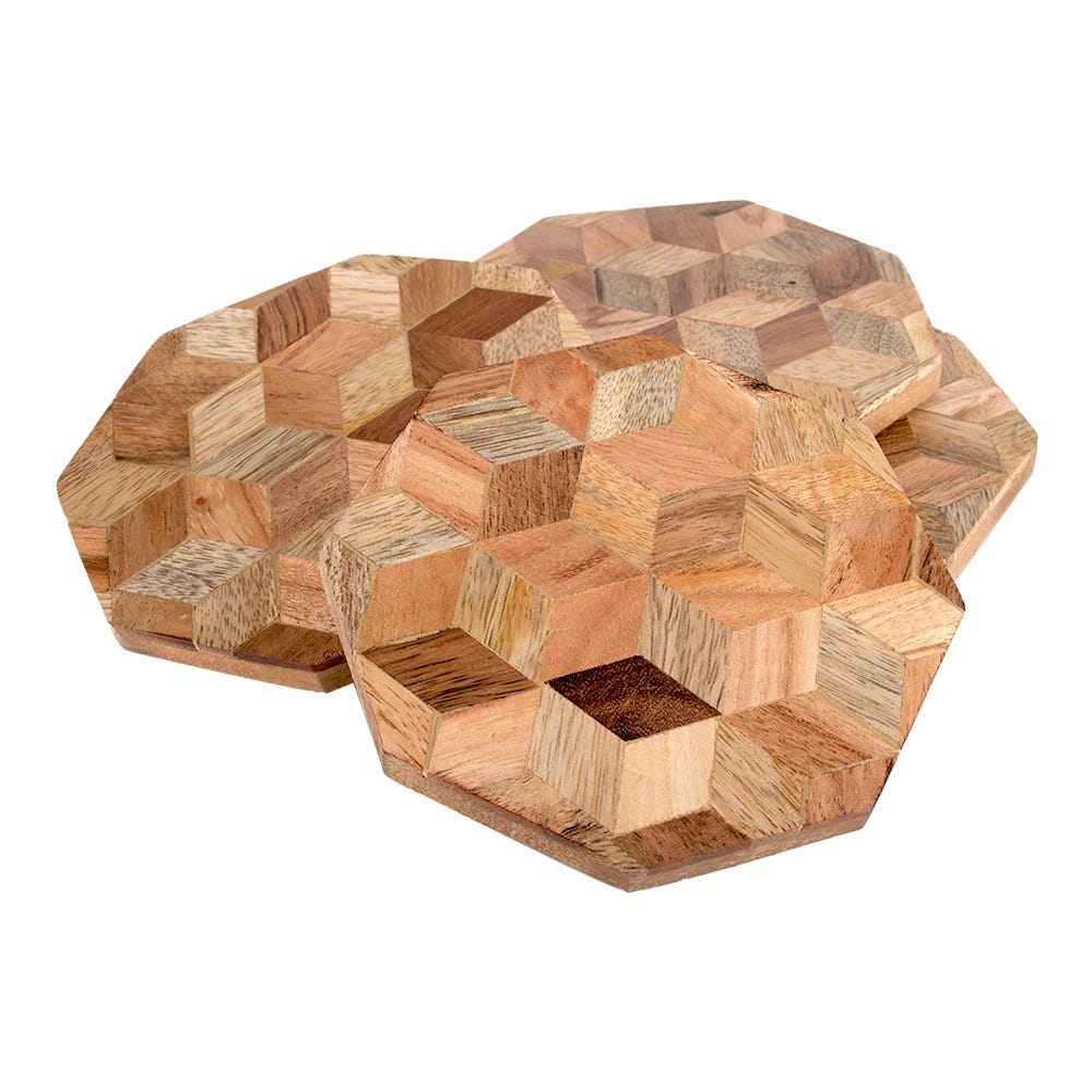 Juego de 4 portavasos de madera UNIALS25 Home Sweet Home
