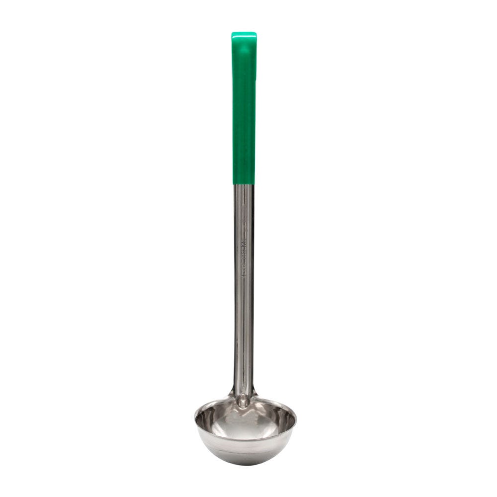 Cucharón de acero inoxidable con mango verde 4 oz