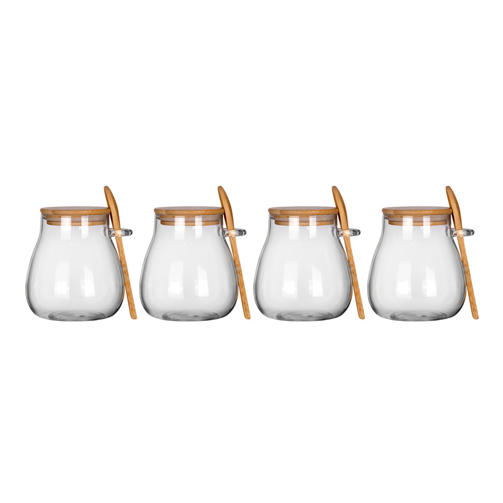 Juego de 4 especieros de vidrio con tapa y cuchara ATN3607 Home Sweet Home