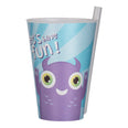 Vaso infantil de plástico con popote 400 ml AP-9124 Titiz – diseño de monstruo morado, vista frontal