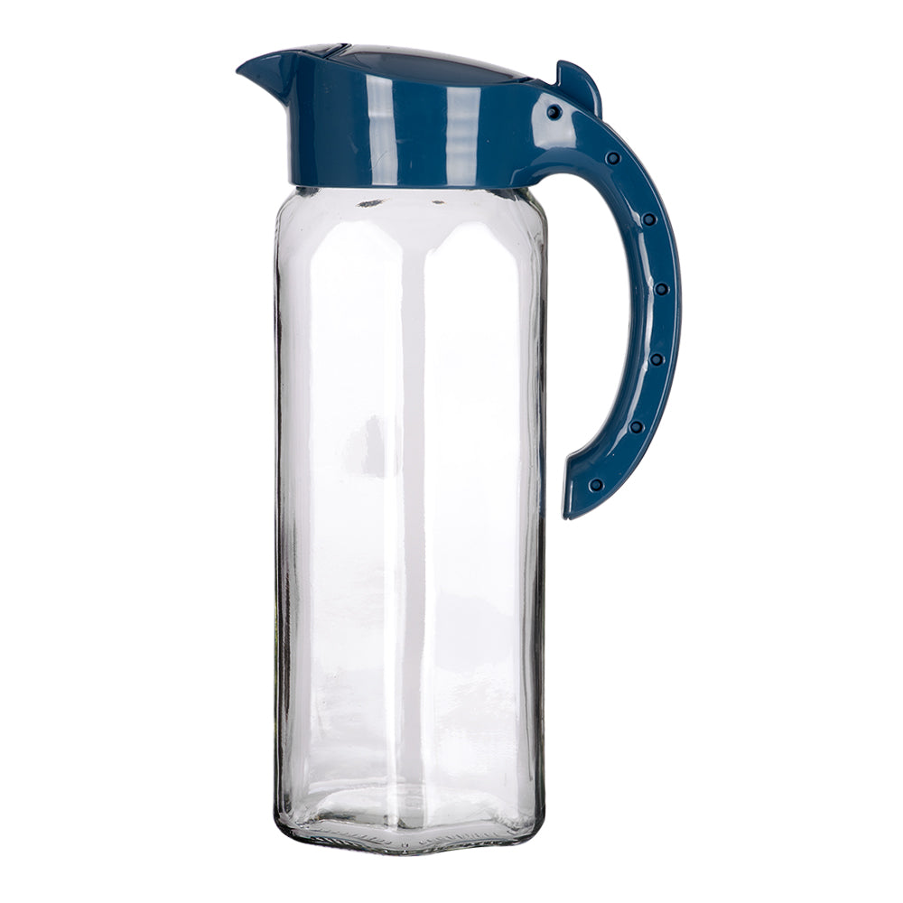Jarra de vidrio Ala 1.5 L con tapa antiderrapante KC-102 Titiz – jarra con tapa azul, vista frontal