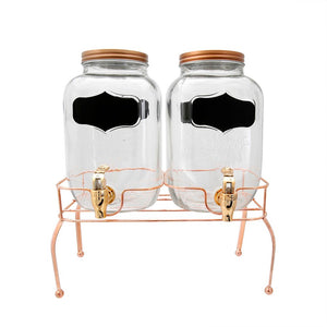 Juego de despachadores de vidrio 4 L base cobre
