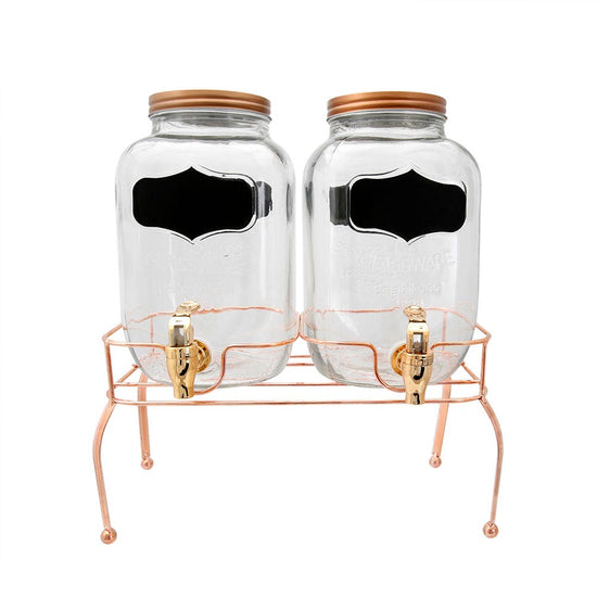 Juego de despachadores de vidrio 4 L base cobre