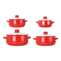 Juego de 4 Ollas de Peltre con tapa de vidrio