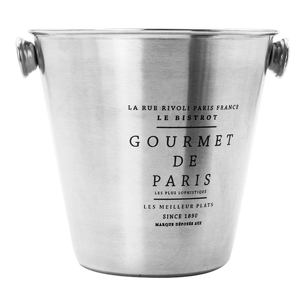 Hielera con perillas y decorado de texto 14 cm de acero inoxidable