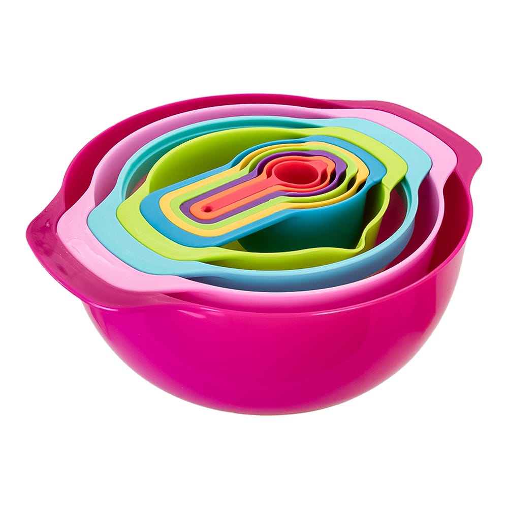 Juego de tazones y cucharas de varios colores de plástico