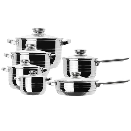 Batería de Acero Inoxidable 12 piezas acabado espejo con tapas