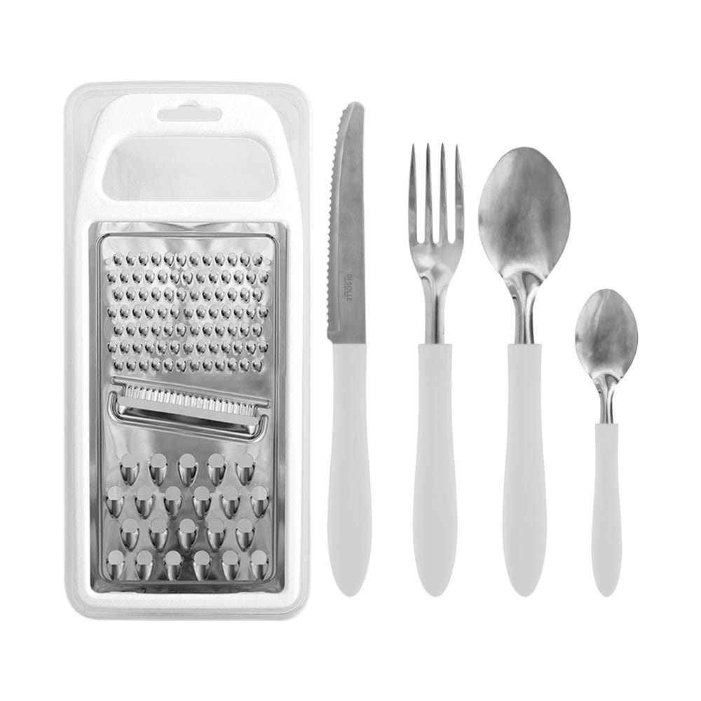 Juego de cubiertos con rallador blanco