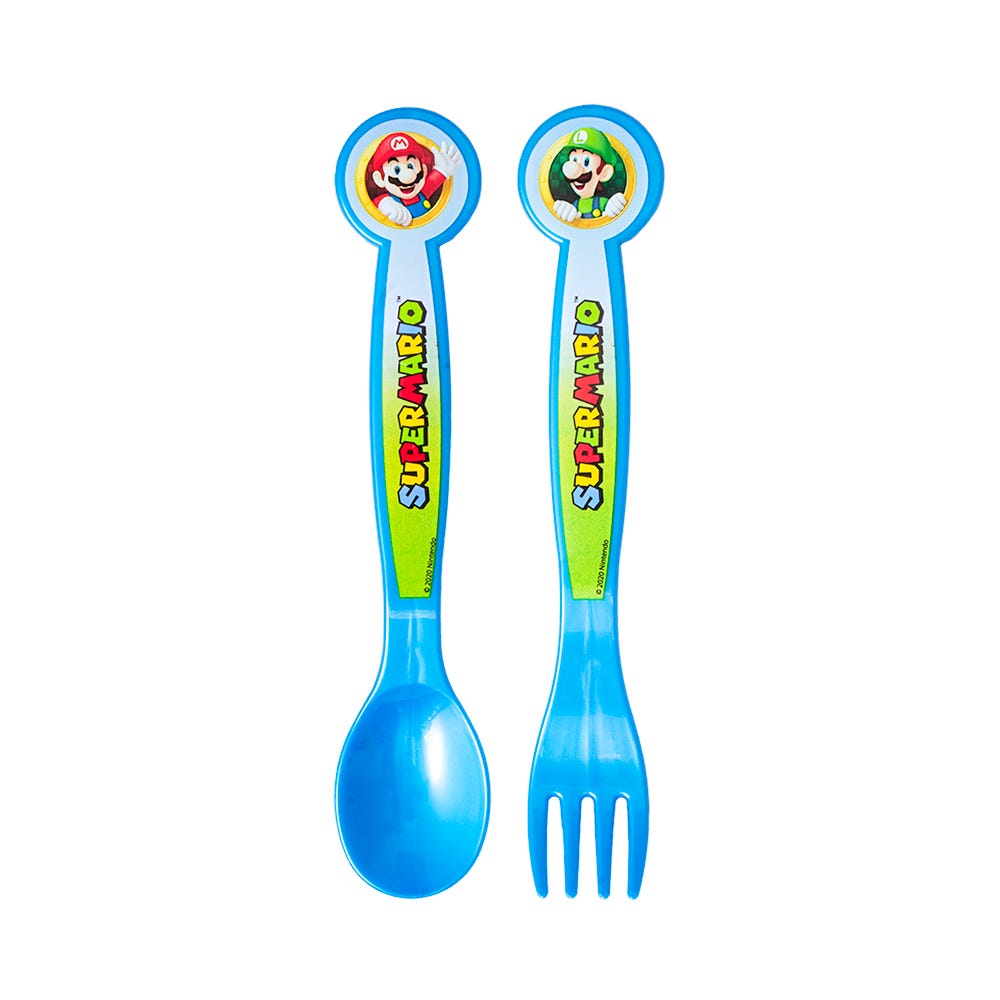 Juego de cubiertos de plástico 2 piezas Super Mario Stor