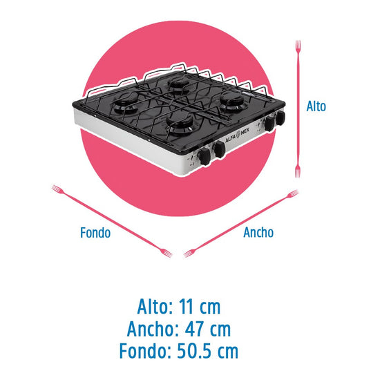 Parrilla de gas 4 quemadores esmaltada blanco 311-6 Alfa – vista 5
