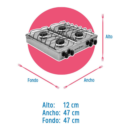 Parrilla de gas 4 quemadores acero inoxidable 313 Alfa – vista 4