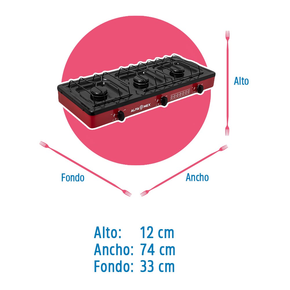 Parrilla de gas 3 quemadores cubierta esmaltada rojo 611-5 Alfa