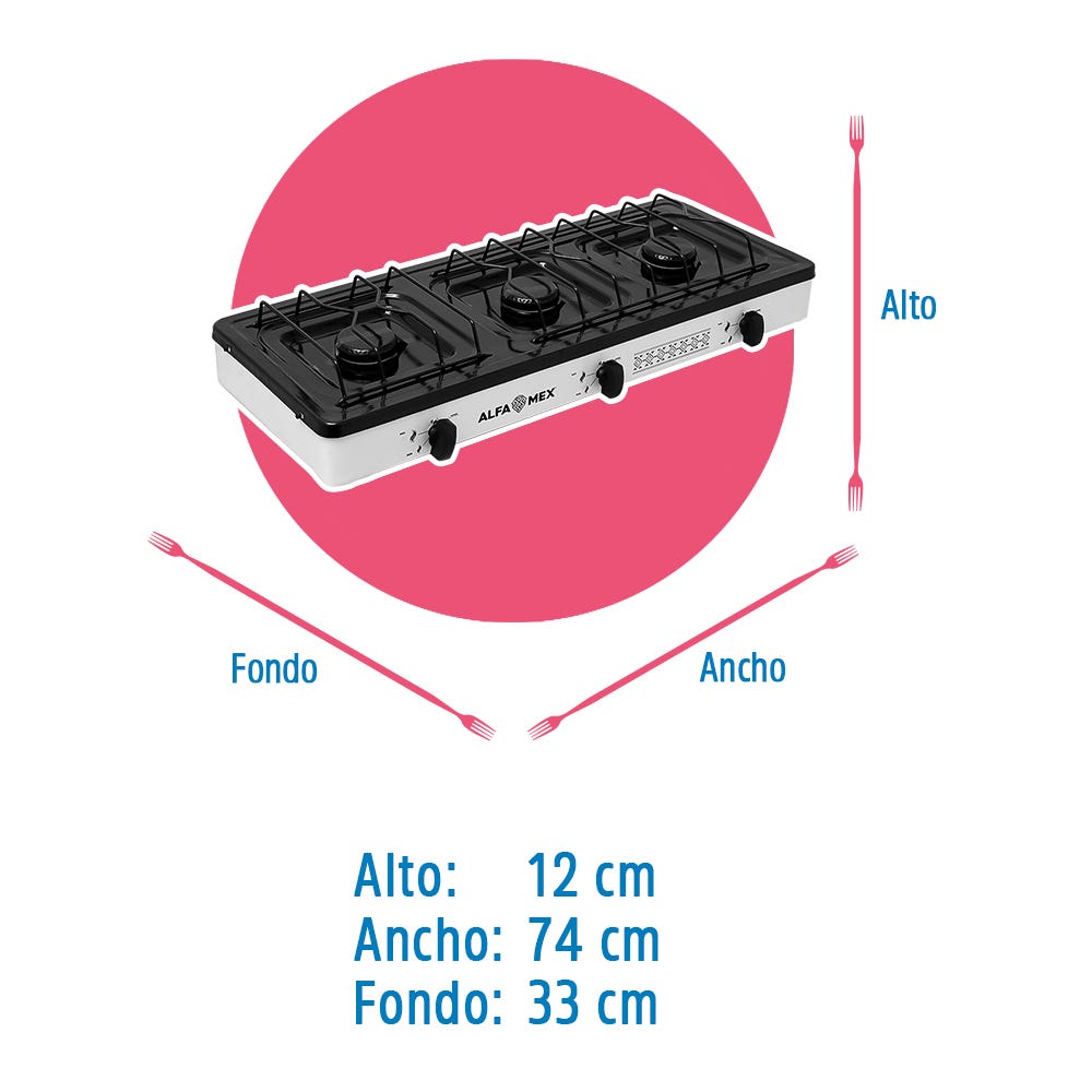Parrilla de gas 3 quemadores cubierta esmaltada blanco 611-6 Alfa – vista 5