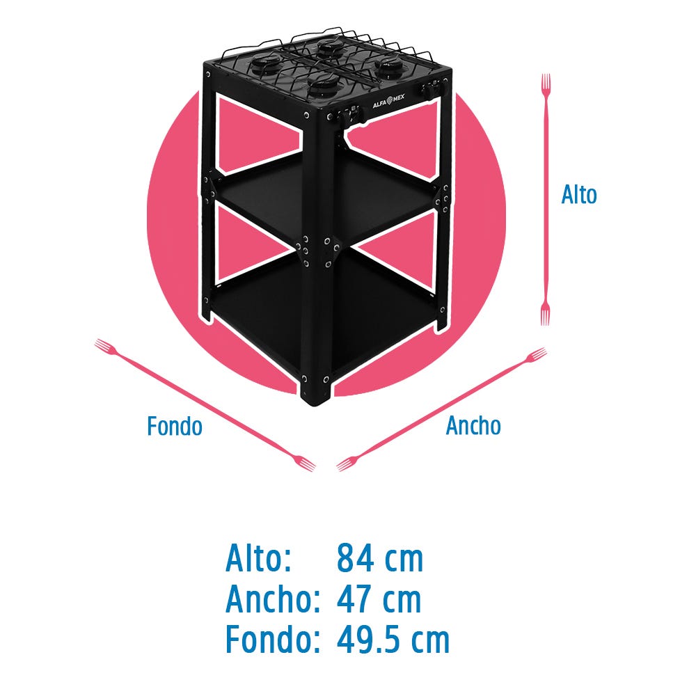 Parrilla de gas 4 quemadores acero porcelanizado 711-4 Alfa – vista 5