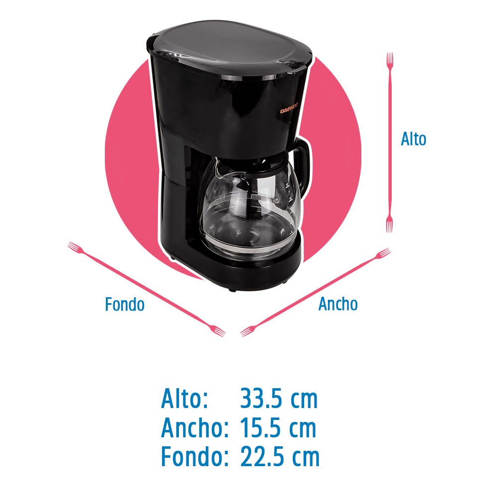 Cafetera 12 tazas con jarra de vidrio negra DCM-1884 Daewoo