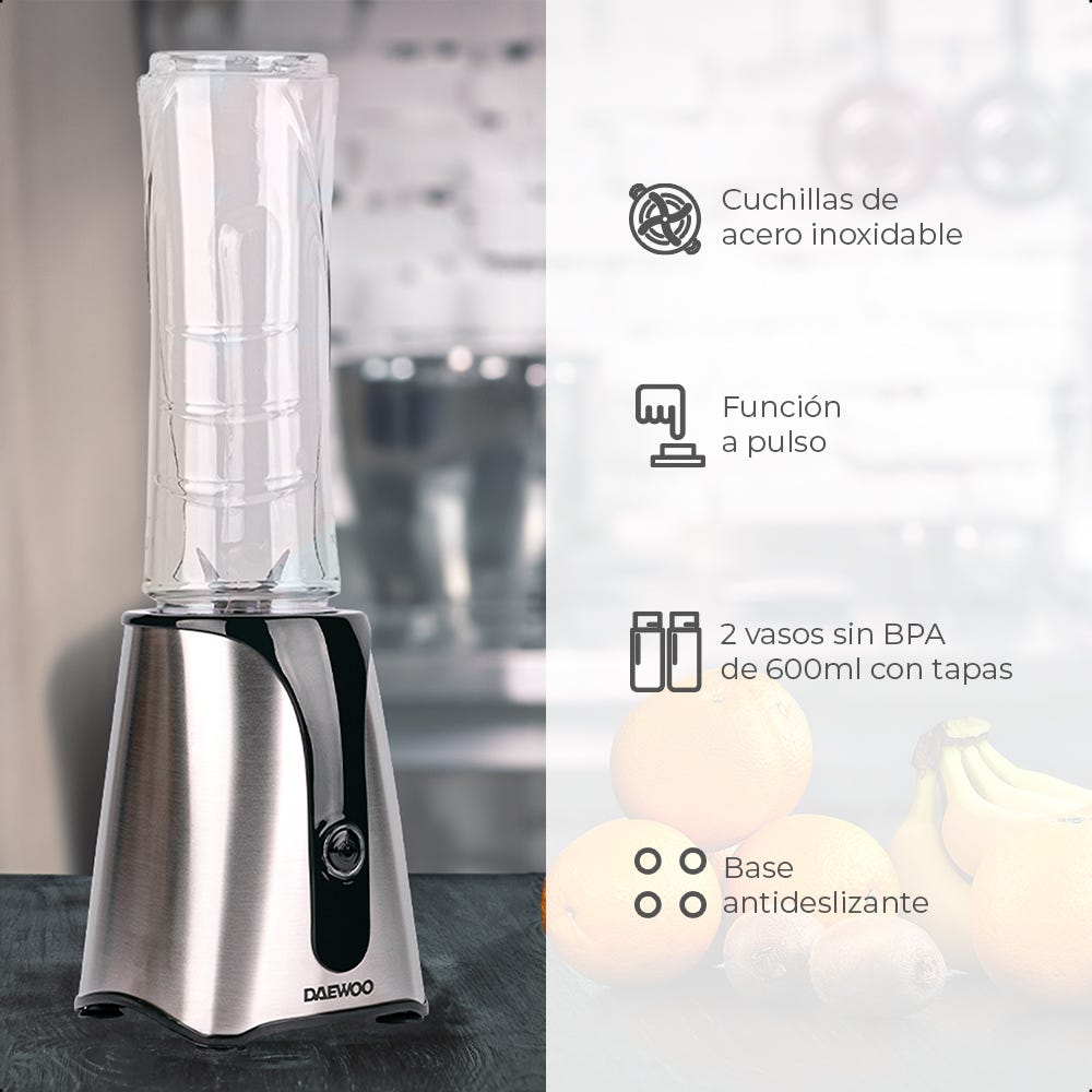 Licuadora personal 600 ml dos vasos negra DBL-829 Daewoo