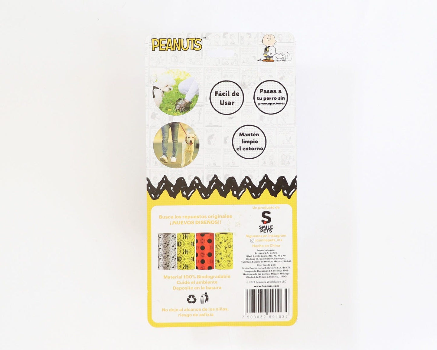Bolsitas para desechos de perros 4 rollos Peanuts WBP-002-4 Smile Pets