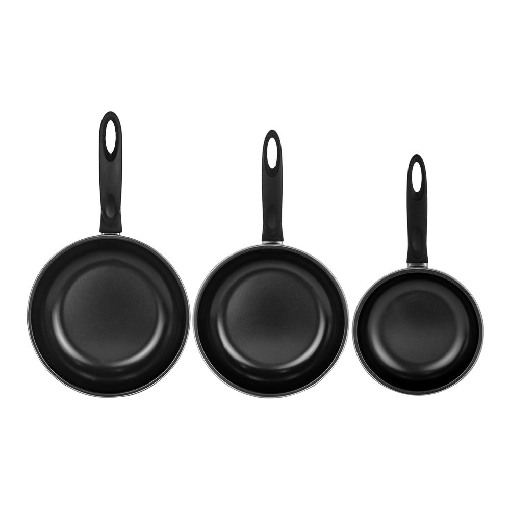Juego de 3 sartenes acero al carbono con utensilio 18-20-23 negro COLORSTEEL4N ColorHome